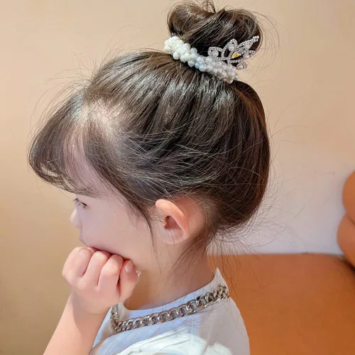 Miniatura 7 de 4 piezas de accesorios para el cabello con cuentas, cuentas de perlas blancas, coleteros elásticos para cola de caballo y lazos de cuerda de pelo