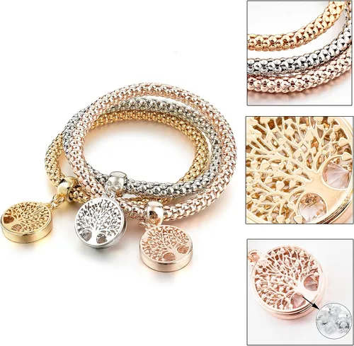 Miniatura 3 de Long Way 3 pulseras de abalorios chapados en oro rosa y plata para mujer, pulsera elástica multicapa de cristal