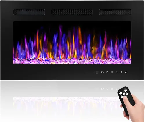 BETELNUT Chimenea eléctrica de 30 pulgadas montada en la pared y empotrada con control remoto, calentador de chimenea de pared ultrafino de