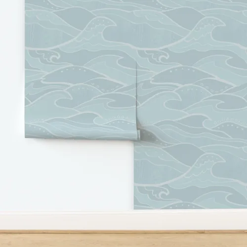 Miniatura 4 de Spoonflower Papel tapiz para despegar y pegar - Ondas Mar Luz Verde Azul Océano Náutico Surf Beach House Papel pintado extraíble personalizado