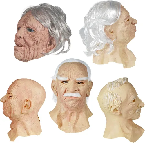 Miniatura 3 de Máscara realista de hombre anciano, cubierta facial de Halloween, máscara de látex visible para la cabeza, máscara novedosa para disfraz de fiesta