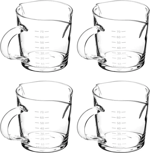 Miniatura 7 de QWORK Vaso de chupito de café expreso con asa, paquete de 4 vasos medidores de vidrio de doble boquilla de 3 onzas, taza de leche triple con dos