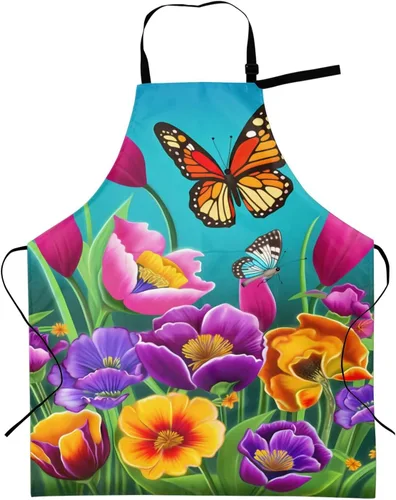 Miniatura 16 de Delantales florales azules para el hogar, 2 bolsillos, 33 x 28 pulgadas, para hombres y mujeres, diseño floral gris, impermeable, para manualidades
