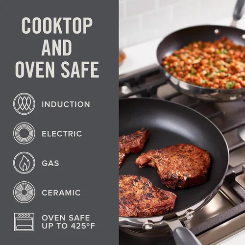 Miniatura 6 de Zakarian x Dash TruPro® Juego de sartenes antiadherentes de acero inoxidable de tres capas, utensilios de cocina duraderos para cocinar todos