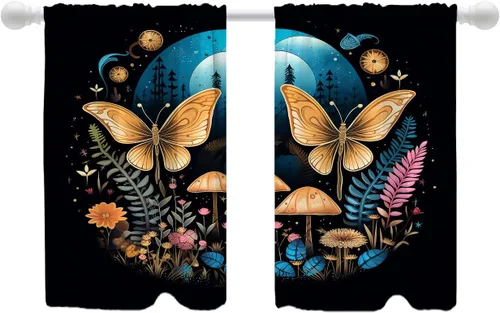 Miniatura 119 de Shrahala Floral Abstract Design Blackout Curtain Tiers, Minimalist Flower Illustration Kitchen Valance Light Blocking Tier Drapes with Rod Pocket, 2