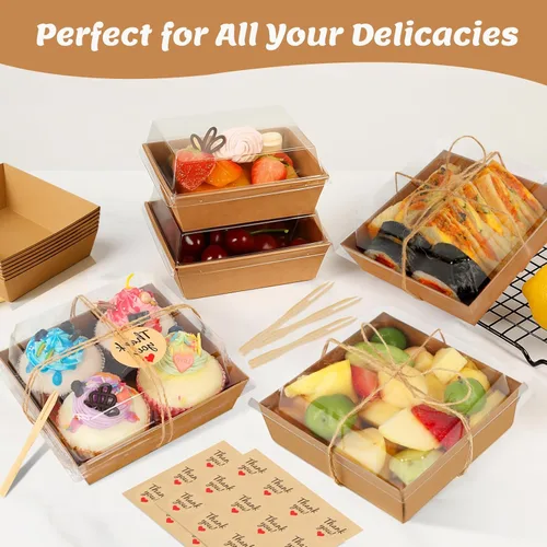 Miniatura 3 de Paquete de 54 Cajas Pequeñas para Charcutería con Tapas Transparentes, Caja de Embutidos de Papel Mini Para Llevar, Envase Desechable para Alimentos