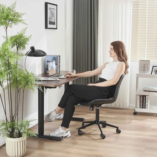 Miniatura 7 de YOUNIKE Silla de escritorio de oficina en casa negra con ruedas, cómoda, sin brazos, linda silla de tocador con respaldo basculante ajustable, Negro