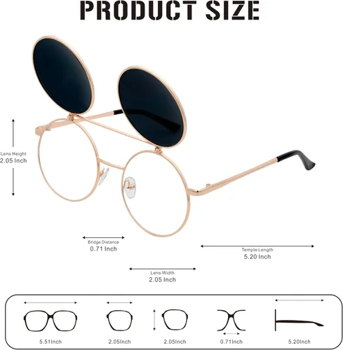 Miniatura 5 de J&L Glasses Gafas de sol redondas retro abatibles Steampunk