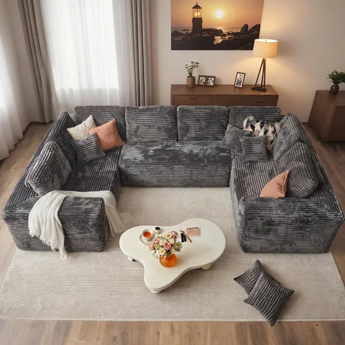 Miniatura 54 de HOOOWOOO Cloud - Sofás seccionales para sala de estar, sofá modular sin montaje, 136 x 133 pulgadas, juego de sofá grande en forma de G de pana