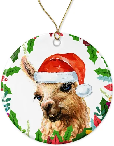 OystersPearl Adorno de alpaca - Wendy - Decoración de Navidad colgante de cerámica - Adorno de Navidad de alpaca - Adorno de alpaca Santa - Adorno