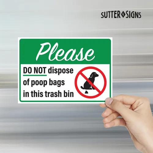 Miniatura 3 de Please Do Not Dispose Poop Bags in this Trash Bin Stickers, autoadhesivas de vinilo resistentes a la intemperie, verde/blanco, 10 x 7 pulgadas