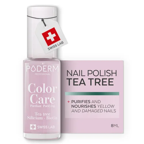 PODERM Esmalte de uñas, enriquecido con árbol de té y biotina, mejora la apariencia de las uñas, fórmula vegana, para manos y pies, laboratorio