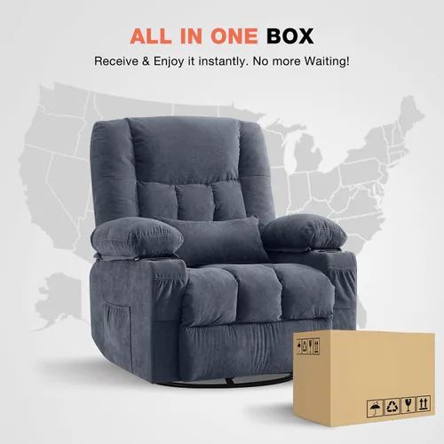 Miniatura 9 de Silla reclinable con portavasos para sala de estar, reclinable manual de tamaño grande con asiento individual, ergonómico, bolsillo lateral