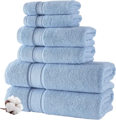 NOVA Luxury Linen - Juego de toallas turcas de calidad hotelera para baño (juego de 6 piezas de toallas, azul cielo)