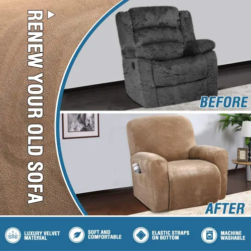 Miniatura 4 de H.VERSAILTEX Fundas elásticas de terciopelo para sillón reclinable, fundas para silla reclinable estilo de 4 piezas, funda para sillón reclinable
