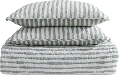 Miniatura 6 de Stone Cottage - Juego de edredón de tamaño individual, ropa de cama reversible de algodón con fundas de almohada a juego, juego de cama ideal a Verde