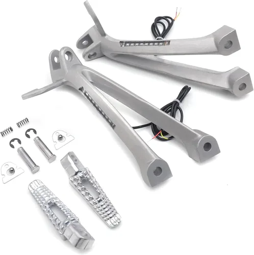 Miniatura 4 de HongK - Soporte de clavijas de pie de pasajero trasero plateado con luz de señal LED compatible con Suzuki Gsxr600 Gsxr750 2006 2007