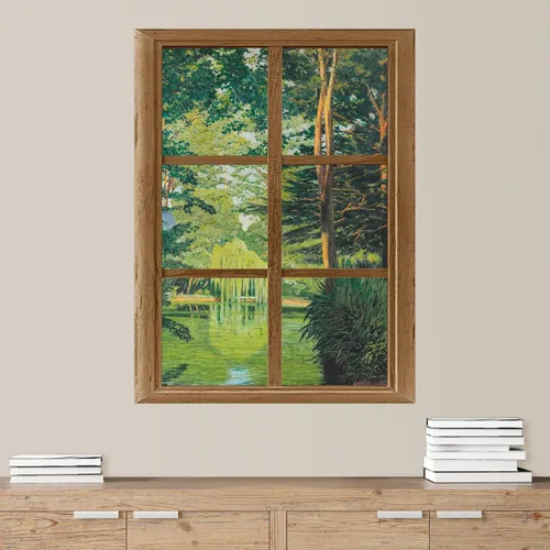Miniatura 11 de SIGNWIN Adhesivo mural removible para pared, atardecer cielo naranja, otoño, bosque, árbol, paisaje, naturaleza, arte fino, rústico, paisaje
