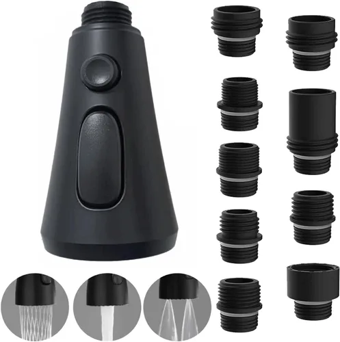 Repuesto de cabezal de grifo de cocina con 9 adaptadores, cabezal de fregadero desplegable de metal, rociador de fregadero de 3 funciones, adaptador
