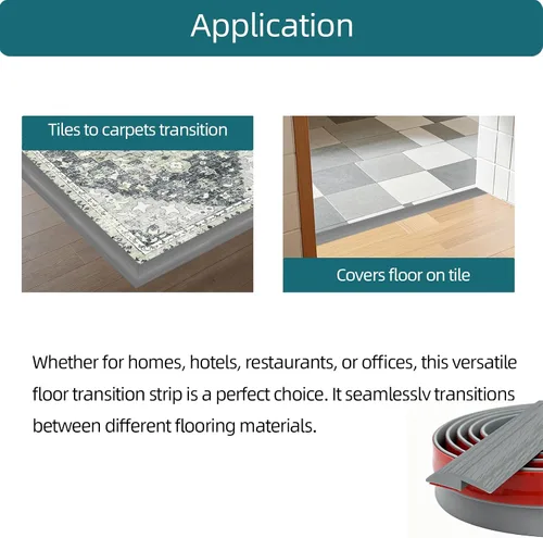 Miniatura 6 de Tira de transición de piso de alfombra, autoadhesivo de alfombra a azulejos, borde de transición adecuado para umbral de puerta/piso de madera