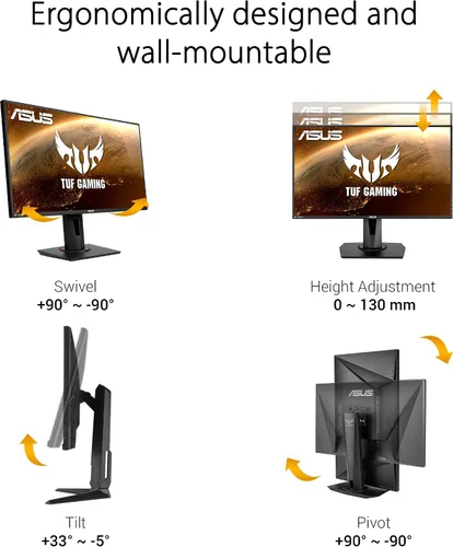 Miniatura 4 de ASUS TUF Gaming VG259QR - Monitor para juegos de 24.5 pulgadas, 1080P Full HD, 165Hz (soporta 144 Hz), 1 ms, desenfoque de movimiento extremadamente