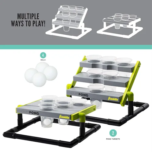 Miniatura 2 de Juego de pong de copas del estadio Franklin Sports - Juego grande de pong de 6 copas con copas + soporte - Divertido juego de patio trasero