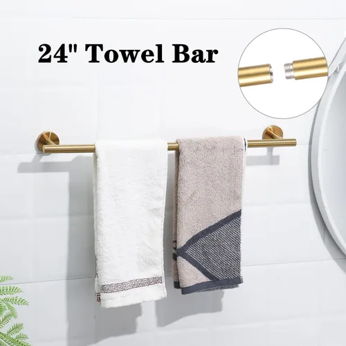 Miniatura 3 de Juego de Accesorios de Ferretería de Baño de Oro Cepillado de 5 Piezas, Juego de Barra de Toallas de Baño de Acero Inoxidable de 24 Pulgadas