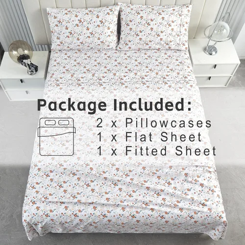 Miniatura 8 de Softan Sábanas de flores naranjas para cama de tamaño King, sábanas estampadas con estampado floral – Sábanas bajeras de microfibra suave
