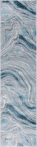 Miniatura 3 de SAFAVIEH Meadow Collection - Alfombra para pasillo, 2 x 7 pies, azul y gris, diseño abstracto moderno, no desprende pelusa y de fácil cuidado, ideal