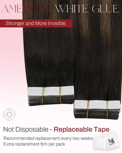Miniatura 3 de Moresoo Extensiones adhesivas de cabello humano degradado, balayage, mezcla de marrón oscuro con extensiones de color marrón medio, extensiones