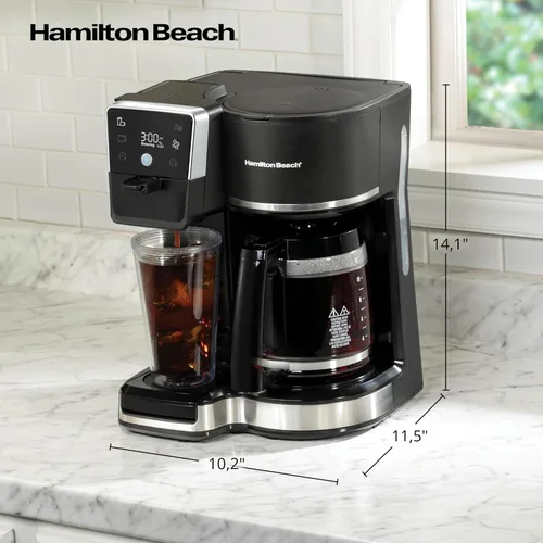 Miniatura 8 de Hamilton Beach Cafetera programable de 2 vías para 12 tazas de café caliente y helado y cafetera de una sola porción, cabezal de ducha AquaFlow