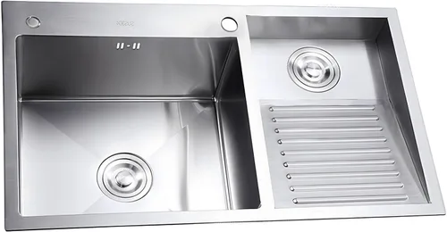 Miniatura 8 de Fregadero de lavandería de acero inoxidable con tabla de lavado integrada, bañera para lavar a mano con panel grueso, fregadero de lavandería