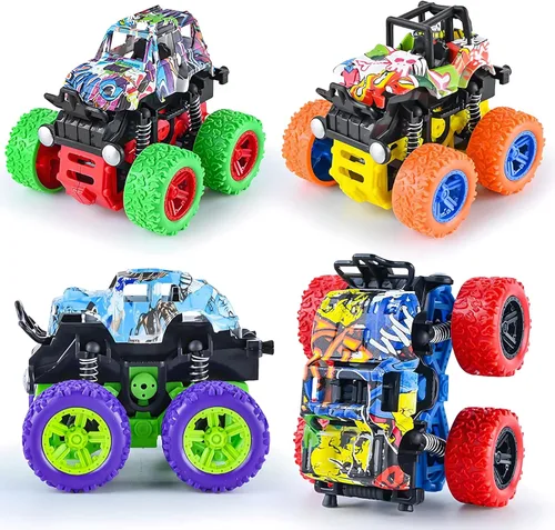 Miniatura 8 de Juguetes de Monster Truck - Juego de 4 camiones de juguete con motor de fricción, motocicletas de juguete, coches de empuje y marcha, juego de Tipo_c