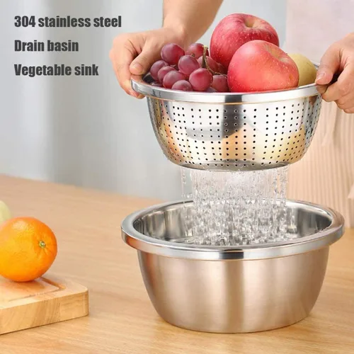 Miniatura 3 de Linkidea Colador de acero inoxidable 304 de 11 pulgadas con cuencos, colador de cocina, lavadora, cesta escurridor con lavabo para verduras, frutas