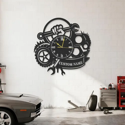 Miniatura 16 de Reloj de pared de metal personalizado, árbol de la vida, letrero de metal con nombre de familia, reloj rústico con número romano para sala de estar