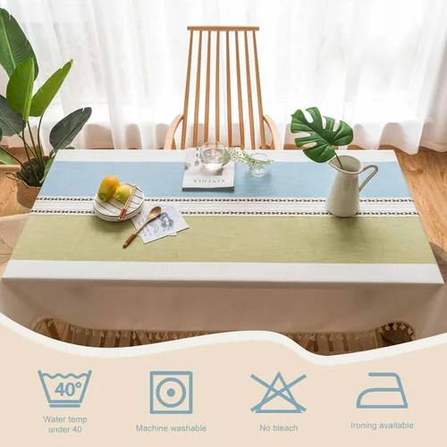 Miniatura 5 de Pahajim Mantel Rectangular a Rayas con Borlas Mantel Grueso de Lino y Algodón para Picnic al Aire Libre, Comedor y Decoración de Cocina para Fiestas