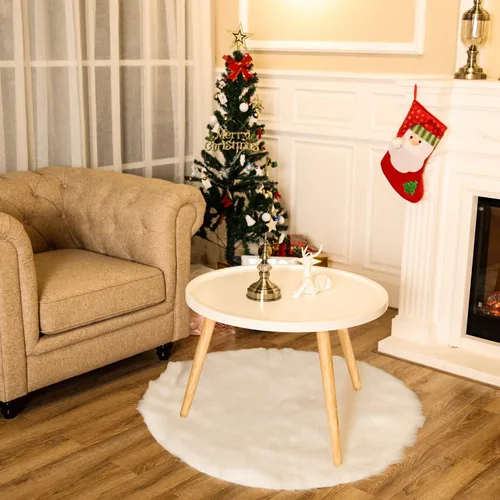 Miniatura 4 de Tatuo Falda de árbol de Navidad de 20 pulgadas, falda de árbol de invierno de felpa sintética esponjosa de piel blanca para decoraciones de Navidad