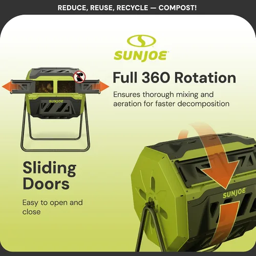 Miniatura 3 de Sun Joe SJ-CMPS1 - Contenedor de compostaje para exteriores con cámara dual de 360°, compostaje de 2 a 10 semanas, 42 galones, vaso de compostaje