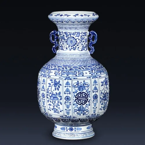 Miniatura 6 de Florero de escultura florero de cerámica chino retro pintado a mano azul y blanco, florero de porcelana grande de 16.5 pulgadas para decoración