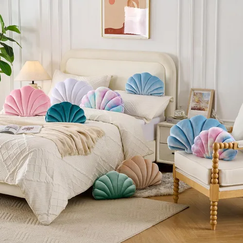 Miniatura 8 de XIAIJIA Seashell - Almohada decorativa con forma de concha marina, almohada de lanzar con forma de concha, almohada de playa con inserto 3D