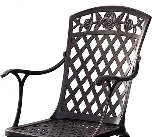 Miniatura 5 de Juego de 2 sillas de patio de aluminio fundido, sillas de comedor al aire libre con respaldo alto, sillas de patio de metal, sillas de bistró