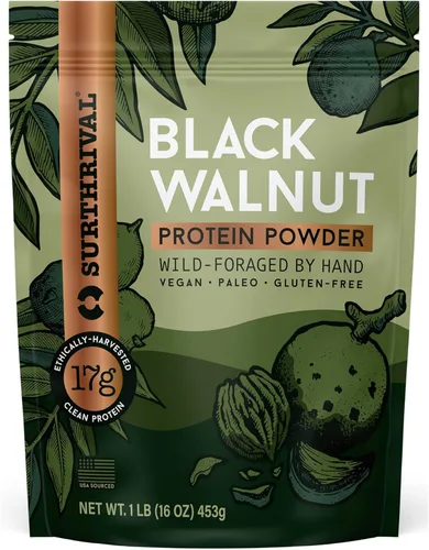 Surthrival: Proteína en polvo de nogal negro, forrajada silvestre, cosechada éticamente, 0.76 onzas de proteína, de origen estadounidense, vegano,