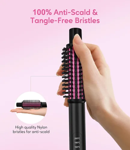 Miniatura 7 de Farery Mini cepillo térmico de 3 temperaturas ajustables, rizador de viaje para cabello corto de 1 pulgada, cepillo redondo calentado para rizos