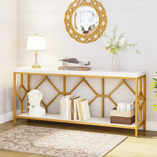 Miniatura 6 de Tribesigns Mesa de sofá extra larga de 71 pulgadas, mesas de consola de sofá largas estrechas detrás de la mesa del sofá con estante