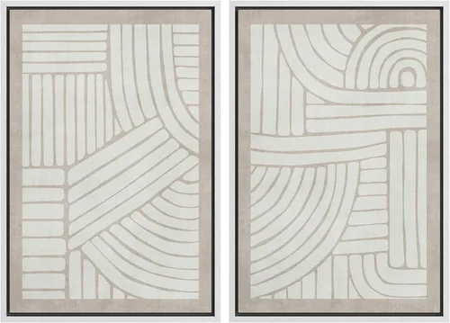 Miniatura 28 de SIGNWIN Lienzo enmarcado para pared, juego de arte de collage de ondas en espiral de mediados de siglo, formas abstractas, acogedor, neutro