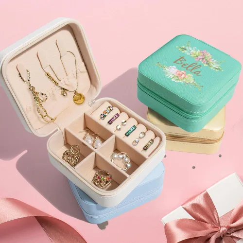 Miniatura 2 de Joyero personalizado con nombre y floral, estuche de viaje personalizado, organizador de dama de honor, regalos de cumpleaños para mujeres
