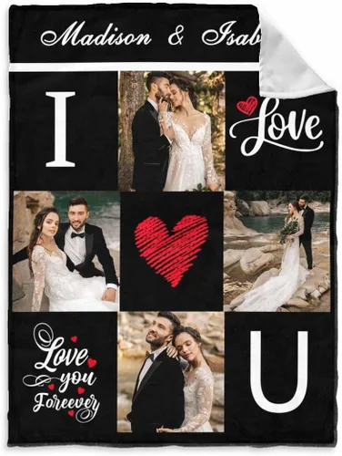 Miniatura 15 de InterestPrint Manta de fotos personalizada para pareja, novio, novia, manta personalizada de 6 fotos, manta personalizada de aniversario y boda