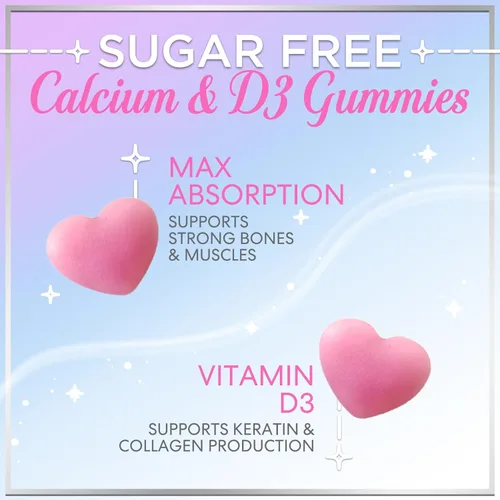 Miniatura 7 de Gomitas de calcio con vitamina D3 10 mcg por porción, suplementos de calcio sin azúcar para fortaleza ósea, dientes y apoyo a la salud inmunológica