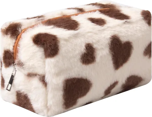Miniatura 17 de Bolsa de Maquillaje a Cuadros de Felpa Bolsa de Cosméticos Estética a Cuadros Bolsos de Mano Lindos con Cremallera Bolsa de Viaje para Artículos