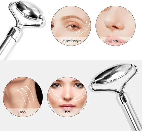 Miniatura 5 de Juego de rodillos faciales Gua-Sha para el cuidado de la piel facial, herramienta de escultura de piedra de acero inoxidable, rodillo masajeador